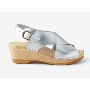 No. 6 Cross Over Mid Wedge Leather Sandal Clogs